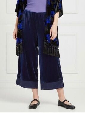Citron Santa Monica Velvet Wide Leg Crop Culottes Pants SZ L Whimsigoth Boho